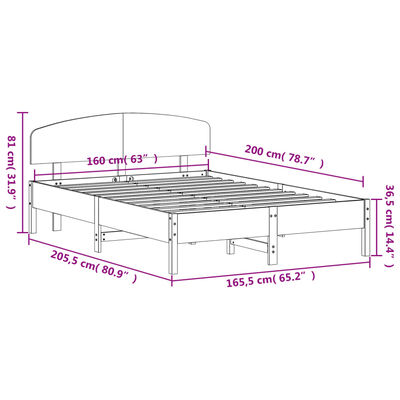 vidaXL Rúmgrind án Dýnu Hvít 160x200 cm Gegnheil Fura