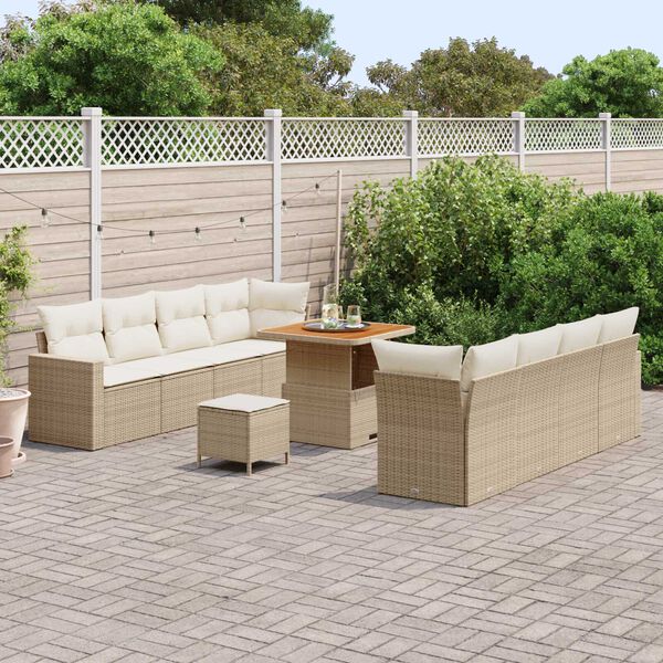 vidaXL Gar&eth;s&oacute;fa sett 11 pcs Drapplita&eth;ur p&oacute;l&yacute;rattan