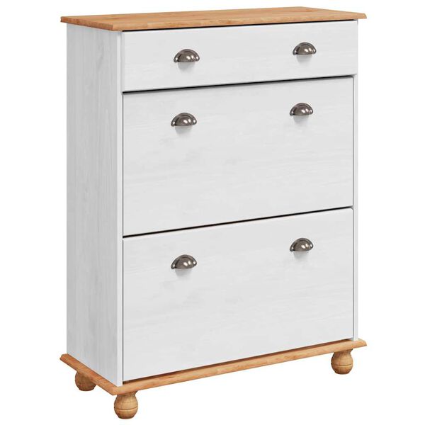 vidaXL Skóknaskápur ASKIM Hvítt 85 x 35 x 108 cm Gegnheil fura