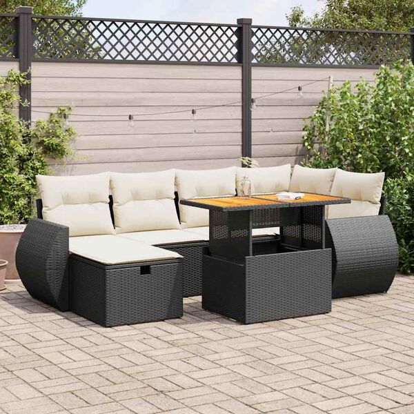 vidaXL 8 stykki gar&eth;s&oacute;fasett me&eth; p&uacute;&eth;um Black Poly Rattan Acacia