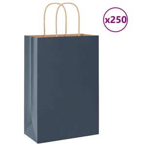 vidaXL Pappírspokar 250 stk með Handföngum Bláir 21x11x31 cm
