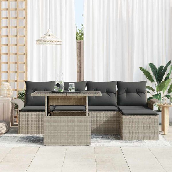 vidaXL Garðsófa sett með púði 6 pcs Ljósgrátt Poly rattan