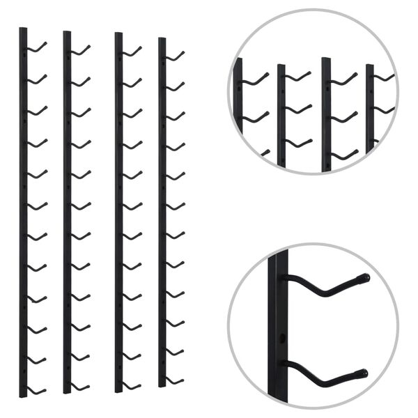 vidaXL Vegghengdur V&iacute;nrekki fyrir 12 fl&ouml;skur 2 stk Svart J&aacute;rn