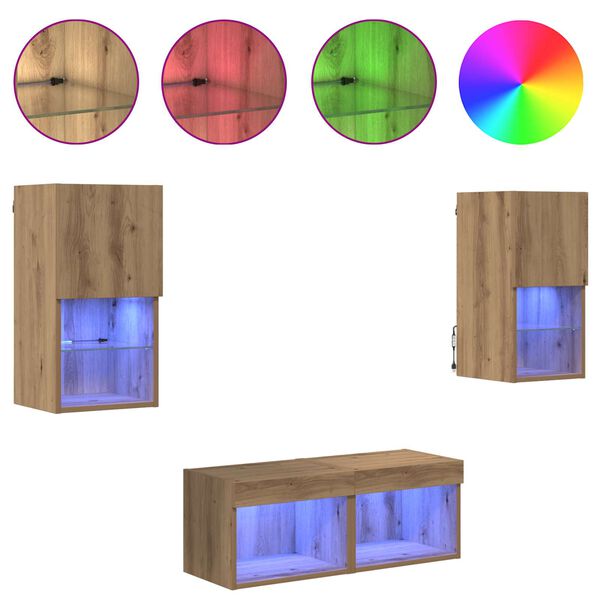 vidaXL TV veggsk&aacute;par Vegghengt 4 pcs Artisan Eik Samsettur vi&eth;ur