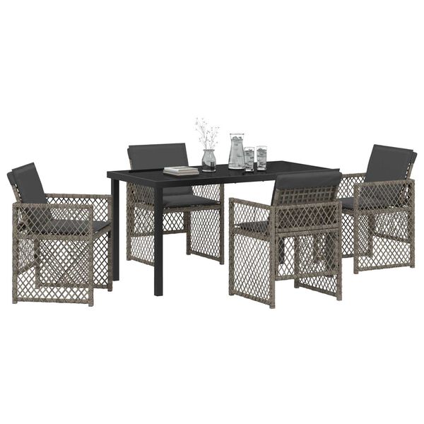 vidaXL Gar&eth;ur bor&eth;sett 5 pcs Gr&aacute;r p&oacute;l&yacute;rattan