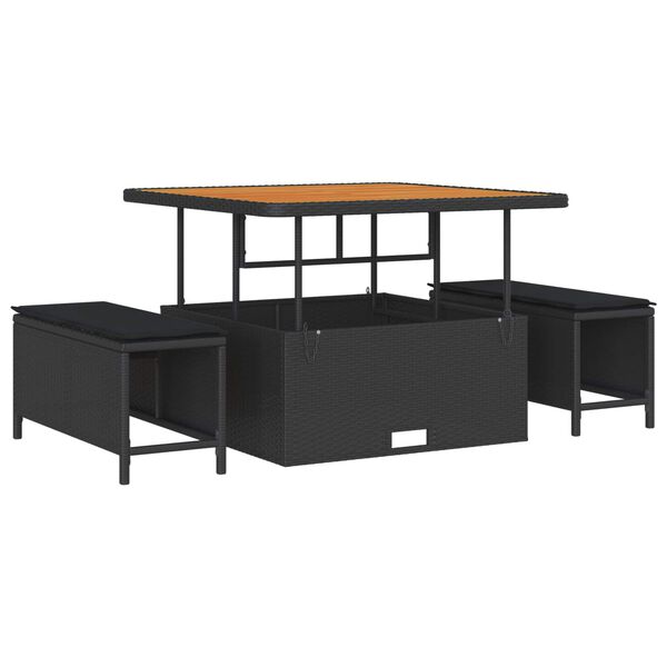 vidaXL Gar&eth;s&oacute;fa sett me&eth; p&uacute;&eth;i 11 pcs Svartur p&oacute;l&yacute;rattan