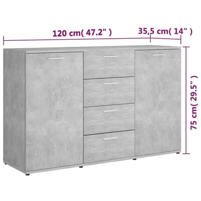 801332 vidaXL Sideboard Concrete Grey 120x35,5x75 cm Chipboard