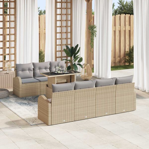 vidaXL Garðsófa sett með púði 8 pcs Drapplitaður Poly rattan