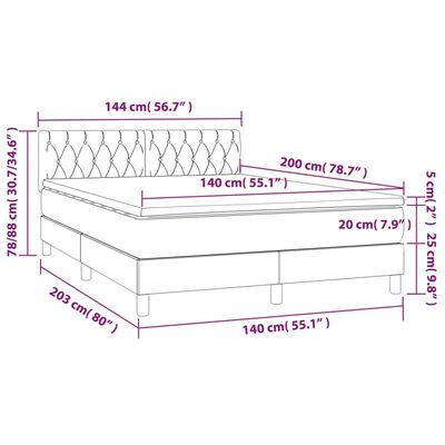 vidaXL Hólfað Springrúm með Dýnu&LED Dökkgrátt 140x200cm Tauefni