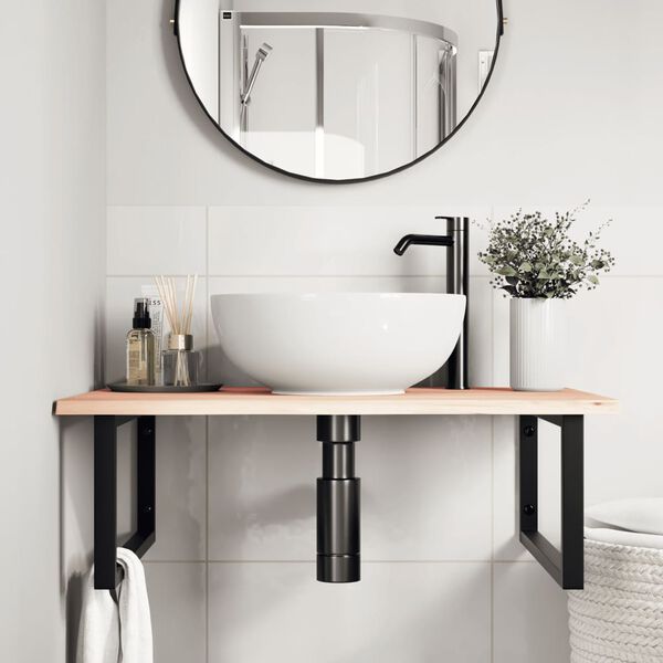 vidaXL Veggfest Handlaugarhilla Stál og Gegnheil Eik