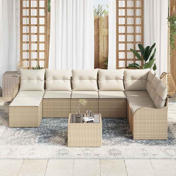vidaXL Gar&eth;s&oacute;fa sett me&eth; p&uacute;&eth;i 9 pcs Drapplita&eth;ur Poly rattan
