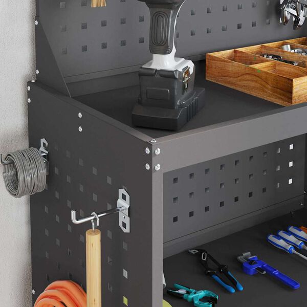 vidaXL Tólatösku með hillu Svartur 65 x 35 x 111 cm Kaldvalsað stál