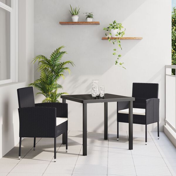 vidaXL Gar&eth;ur bor&eth;sett me&eth; p&uacute;&eth;i 7 pcs Svartur p&oacute;l&yacute;rattan