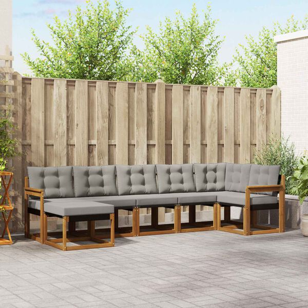 vidaXL &Uacute;ti s&oacute;fasett me&eth; p&uacute;&eth;i 7 pcs N&aacute;tt&uacute;rulegt og Lj&oacute;st Gr&aacute;tt