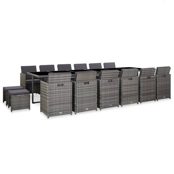 vidaXL 17 stk. &Uacute;tibor&eth;stofusett me&eth; P&uacute;&eth;um P&oacute;l&yacute;rattan Reykgr&aacute;tt