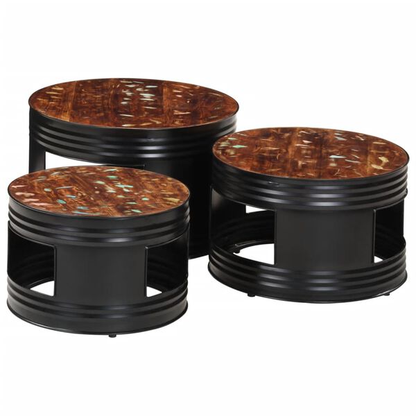 vidaXL Barborð Trommulaga 3 stk. Gegnheill Akasíuviður