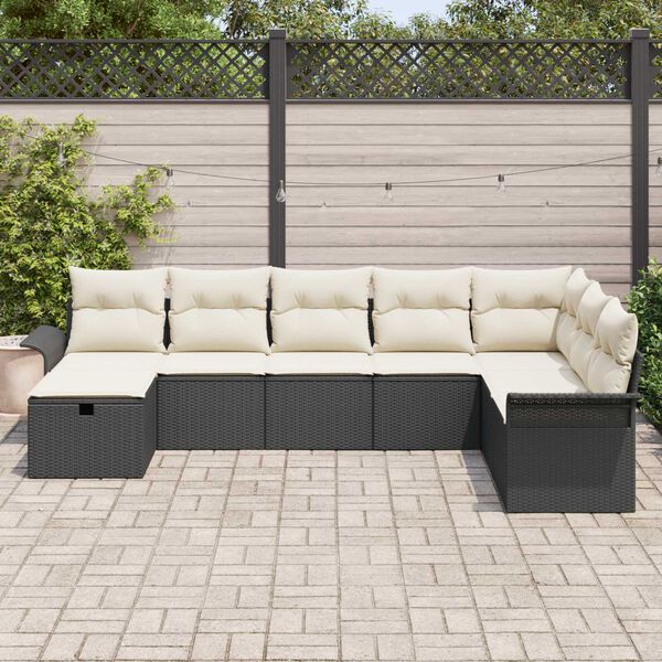 vidaXL Gar&eth;s&oacute;fa sett me&eth; p&uacute;&eth;i me&eth; geymslu 8 pcs Svartur Poly rattan