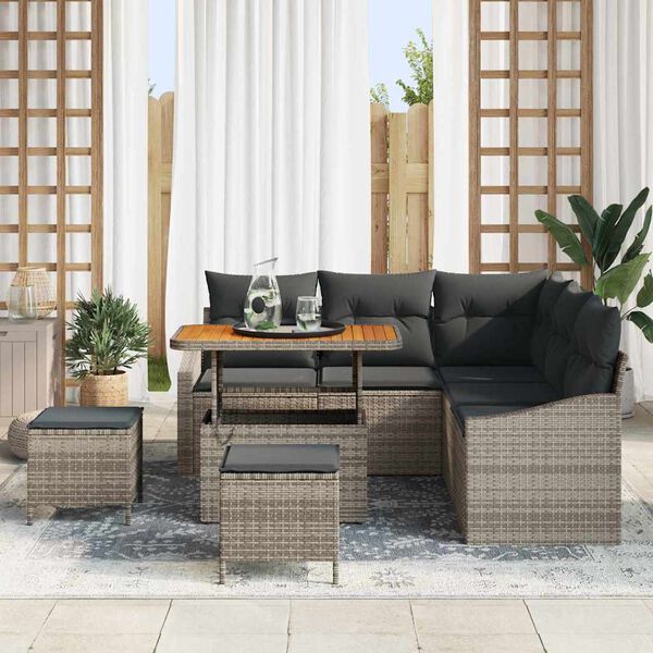 vidaXL Gar&eth;s&oacute;fa sett me&eth; p&uacute;&eth;i me&eth; geymslu 8 pcs Gr&aacute;r Poly rattan