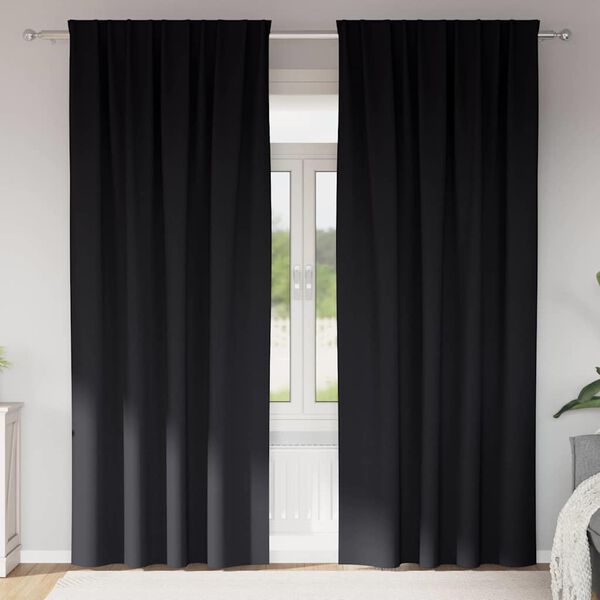 vidaXL Svartgard&iacute;nur me&eth; hringjum 2 pcs Svartur 245 x 140 cm P&oacute;l&yacute;ester