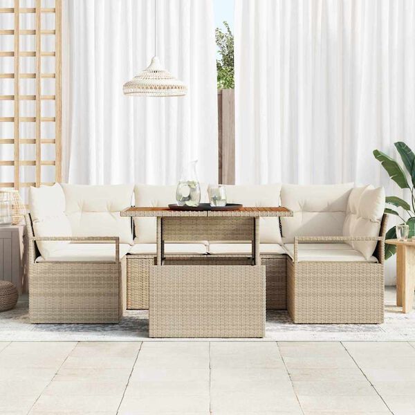 vidaXL Gar&eth;s&oacute;fa sett me&eth; geymslu 7 pcs Drapplita&eth;ur Poly rattan