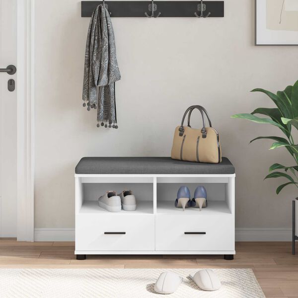 vidaXL Hallarbekk Hv&iacute;tt 80 x 38 x 46 cm Partikaleins og Polstrafat