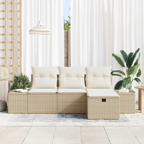 vidaXL Gar&eth;s&oacute;fa sett me&eth; p&uacute;&eth;i 4 pcs Drapplita&eth;ur Poly rattan