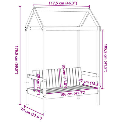 vidaXL Bekkur með Þaki Hvítur 117,5x70x176,5 cm Gegnheil Fura