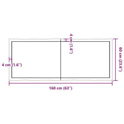 vidaXL Borðplata Ljósbrún 160x60x(2-6) cm Meðhöndluð Náttúrul. Brúnir