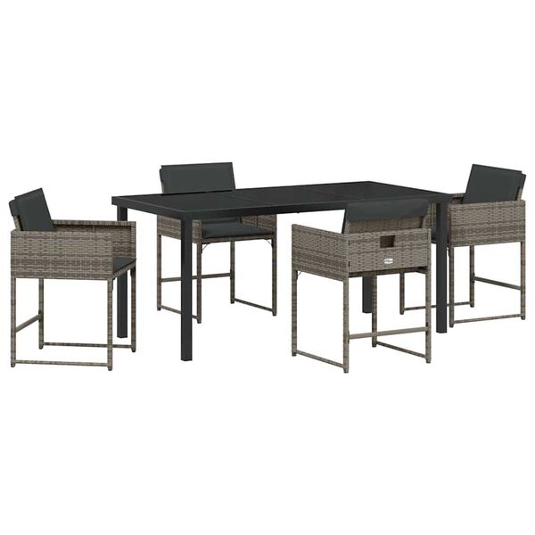 vidaXL Gar&eth;ur bor&eth;sett 5 pcs Gr&aacute;r p&oacute;l&yacute;rattan