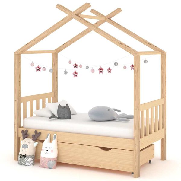 vidaXL Kids R&uacute;mgrind me&eth; sk&uacute;ffu Solid Pine Wood 70x140 cm