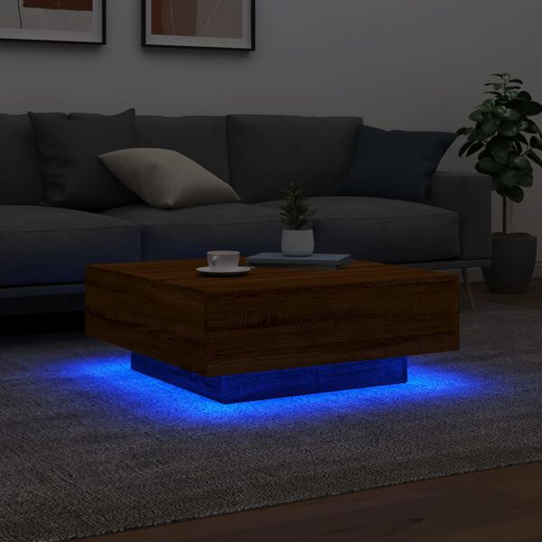 vidaXL S&oacute;fabor&eth; me&eth; LED-Lj&oacute;sumBr&uacute;n Eik 80x80x31 cm