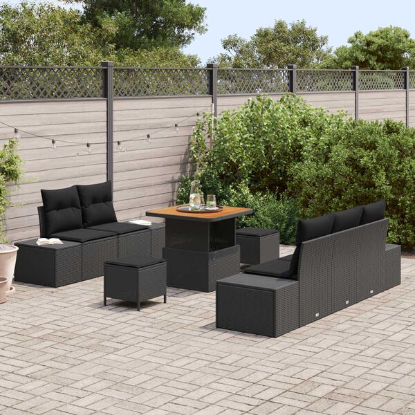 vidaXL Gar&eth;s&oacute;fa sett me&eth; p&uacute;&eth;i 8 pcs Svartur Poly rattan