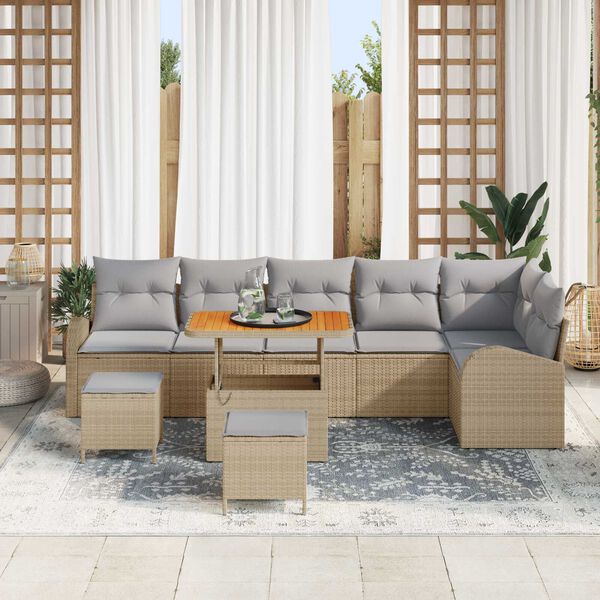 vidaXL Gar&eth;s&oacute;fa sett me&eth; p&uacute;&eth;i 9 pcs Drapplita&eth;ur Poly rattan