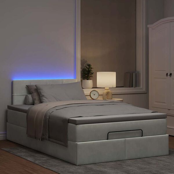 vidaXL Ottoman r&uacute;m me&eth; d&yacute;nu & LED lj&oacute;sgr&aacute;u 120x190cm Flauel