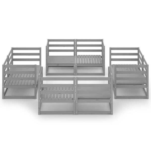 vidaXL 8 Parta Garðsófasett Grátt Gegnheill Furuviður