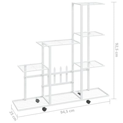 vidaXL Blómastandur á Hjólum 94,5x25x92,5 cm Hvítur Málmur