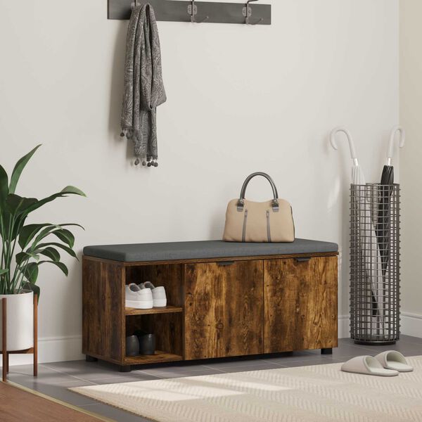 vidaXL Hallarbekk Reyktur Eik 100 x 38 x 46 cm Virkur tr&eacute; og d&uacute;kur