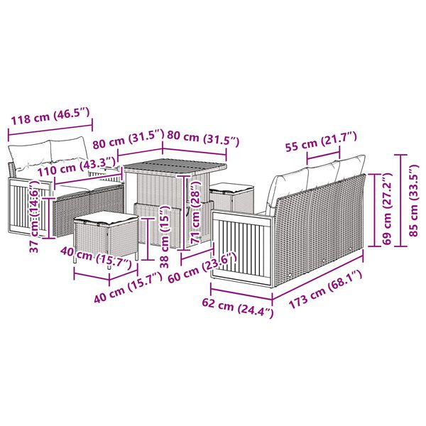 vidaXL Gar&eth;s&oacute;fa sett me&eth; p&uacute;&eth;i me&eth; geymslu Svartur Poly rattan