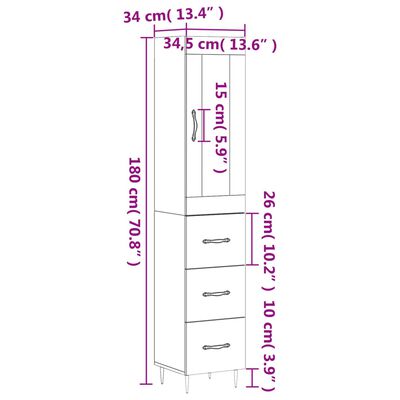 vidaXL Hár Skápur Brún Eik 34,5x34x180 cm Samsettur Viður