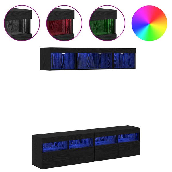 vidaXL Sj&oacute;nvarp vegg einingar me&eth; LED me&eth; led 5 pcs Svartur Eik