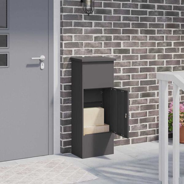 vidaXL P&oacute;stkassi me&eth; geymslu me&eth; l&aacute;s Svartur 44,5 x 29 x 110,5 cm St&aacute;l