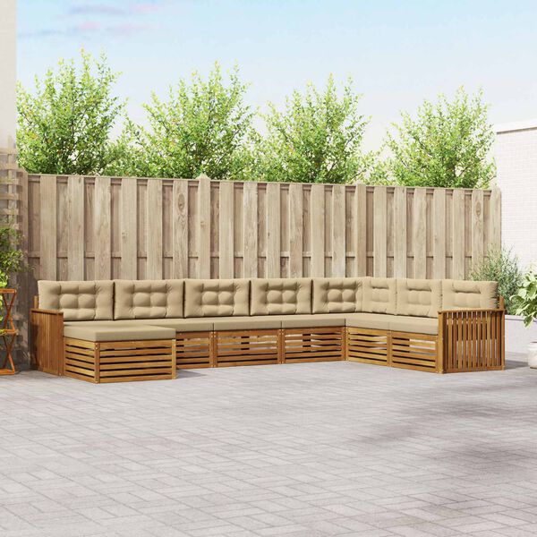 vidaXL S&oacute;fasett me&eth; p&uacute;&eth;i 8 pcs N&aacute;tt&uacute;rulegt og B&eacute;ig Hrein akas&iacute;utr&eacute;