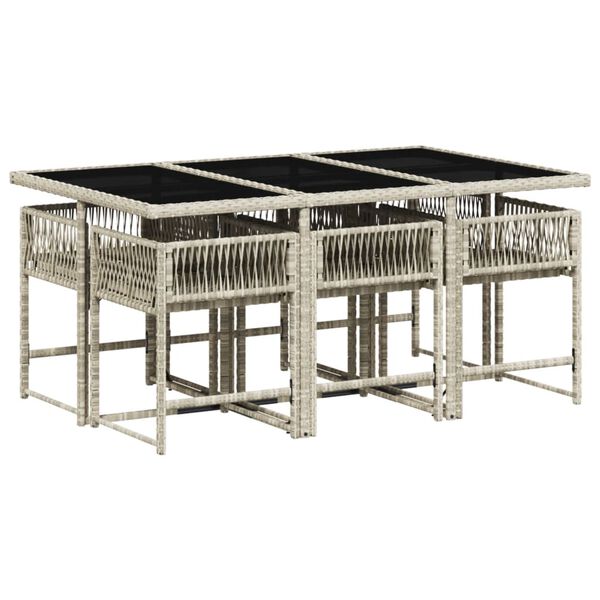 vidaXL 7 Hluta Gar&eth;h&uacute;sgagnasett me&eth; Sessum Lj&oacute;sgr&aacute;tt P&oacute;l&yacute;rattan