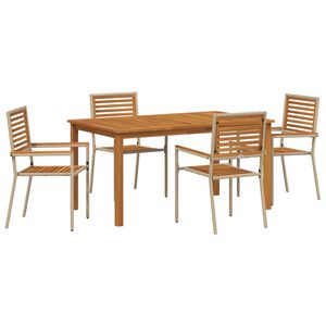 vidaXL Gar&eth;ur bor&eth;sett 5 pcs Drapplita&eth;ur Poly rattan