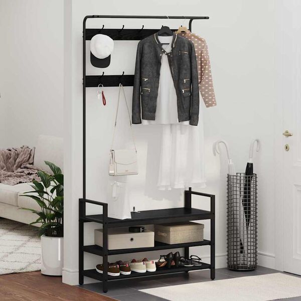 vidaXL Fatahengi Svartur Eik 95 x 34 x 184 cm Samsettur vi&eth;ur