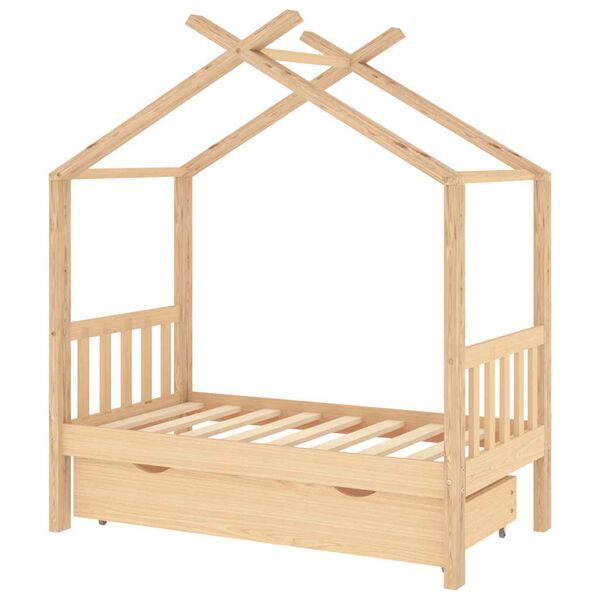 vidaXL Kids R&uacute;mgrind me&eth; sk&uacute;ffu Solid Pine Wood 70x140 cm