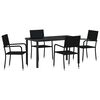 vidaXL Gar&eth;ur bor&eth;sett me&eth; p&uacute;&eth;i 5 pcs Svartur p&oacute;l&yacute;rattan