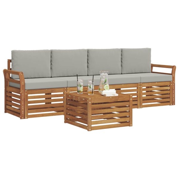 vidaXL S&oacute;fasett 5 pcs N&aacute;tt&uacute;rulegt og Lj&oacute;st Gr&aacute;tt Hrein akas&iacute;utr&eacute;