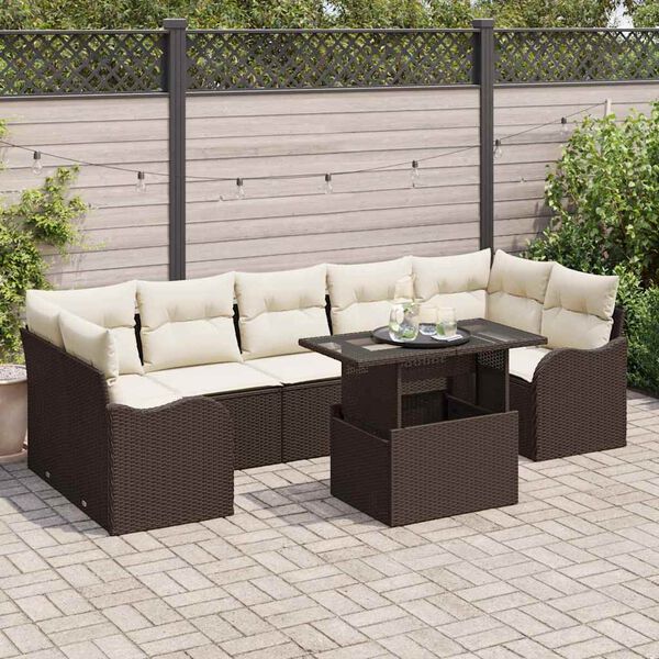 vidaXL Gar&eth;s&oacute;fa sett me&eth; p&uacute;&eth;i me&eth; geymslu 8 pcs Br&uacute;nn Poly rattan