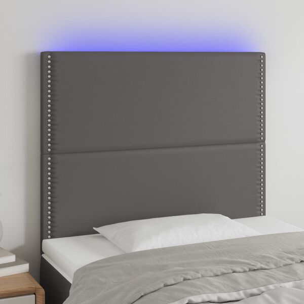 vidaXL LED höfuðgafl Grátt 90x5x118/128 cm Leðurlíki